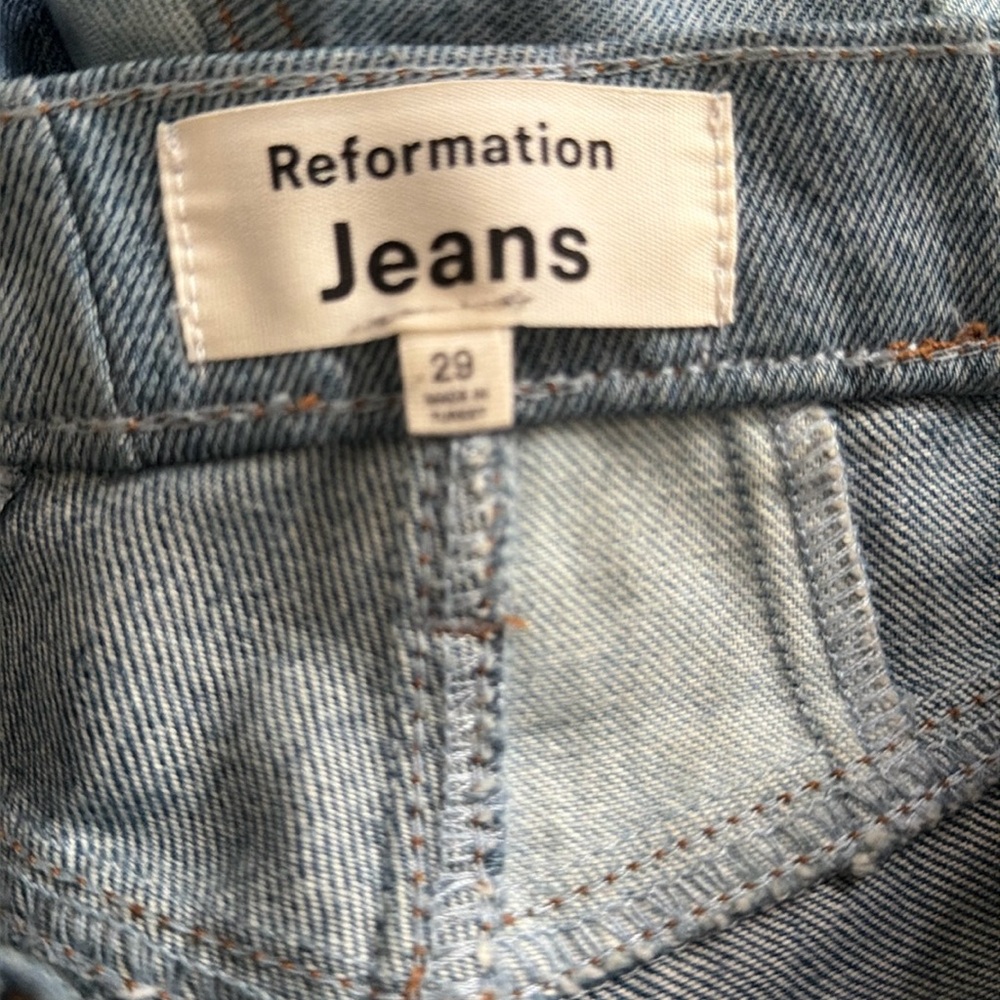 Reformation Patchwork High-Rise Jeans in Light and Dark Blue - Picture 12 of 12